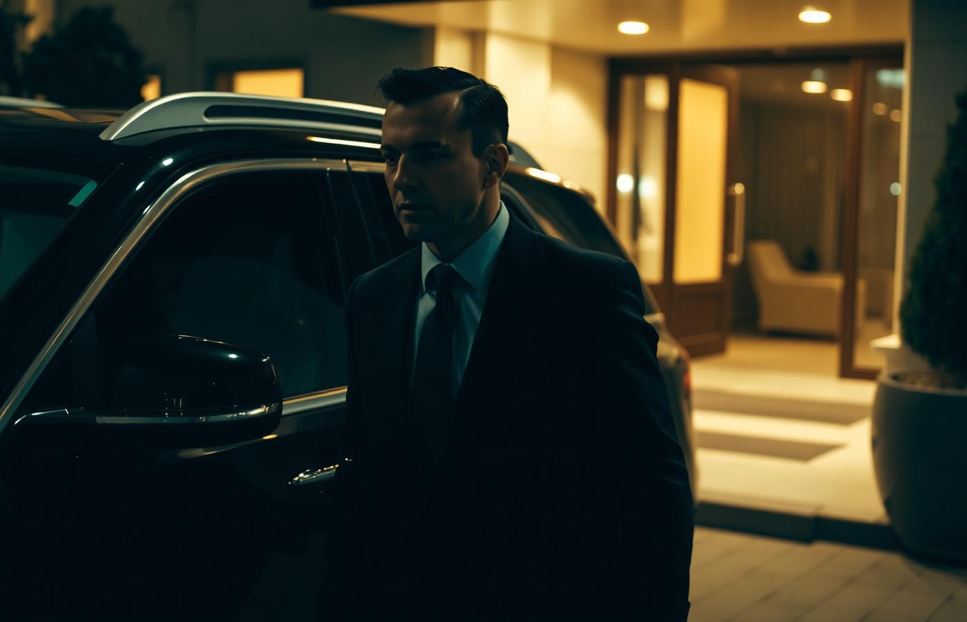 Close protection officer at a hotel arrival